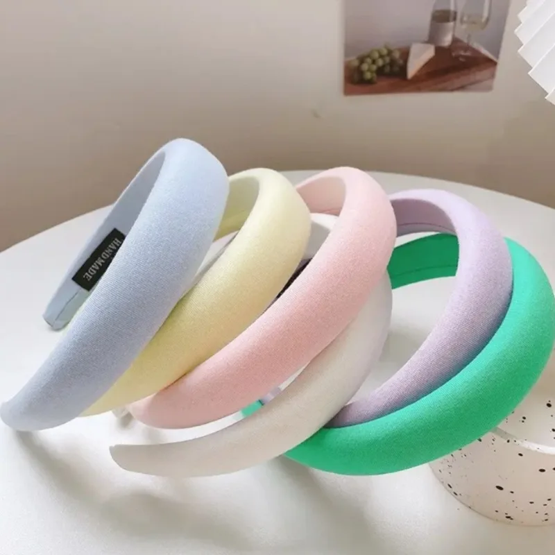 1/5pcs Macaron Color Wide Side Sponge Headband for Women Elegant Daily Wear Hairband Fashion Girl Face Wash Hair Hoop