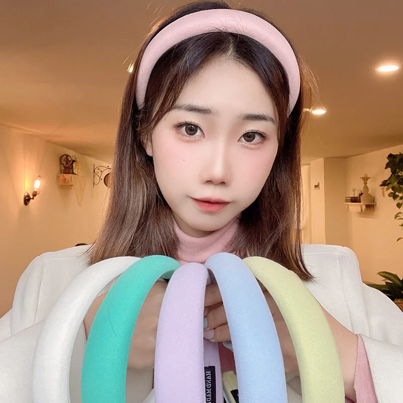 1/5pcs Macaron Color Wide Side Sponge Headband for Women Elegant Daily Wear Hairband Fashion Girl Face Wash Hair Hoop