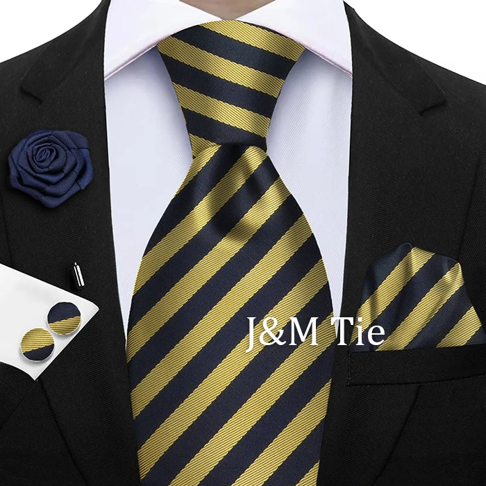 Luxury Mens Purple Yellow Grey Ties Floral Ties Plaid Striped NeckTie Pocket Square Cufflinks Brooch Set Men's Wedding Party Tie