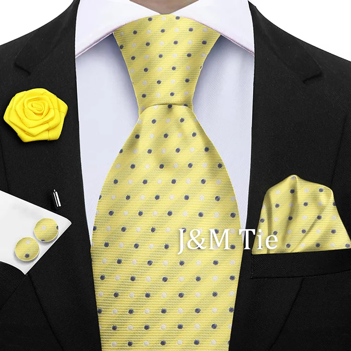 Luxury Mens Purple Yellow Grey Ties Floral Ties Plaid Striped NeckTie Pocket Square Cufflinks Brooch Set Men's Wedding Party Tie