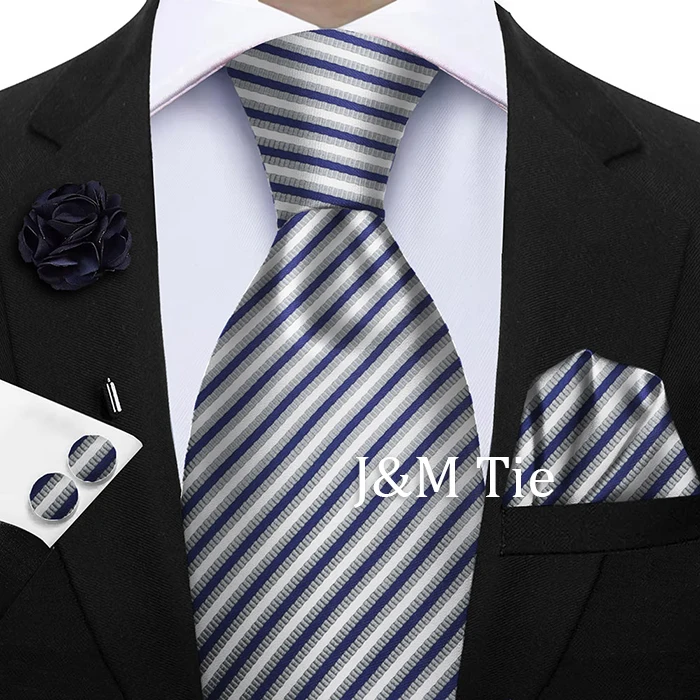 Luxury Mens Purple Yellow Grey Ties Floral Ties Plaid Striped NeckTie Pocket Square Cufflinks Brooch Set Men's Wedding Party Tie
