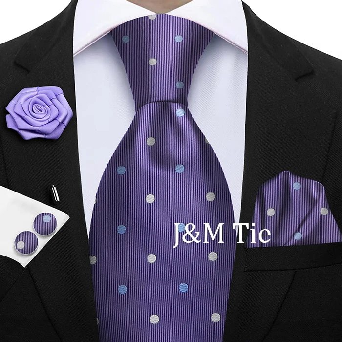Luxury Mens Purple Yellow Grey Ties Floral Ties Plaid Striped NeckTie Pocket Square Cufflinks Brooch Set Men's Wedding Party Tie