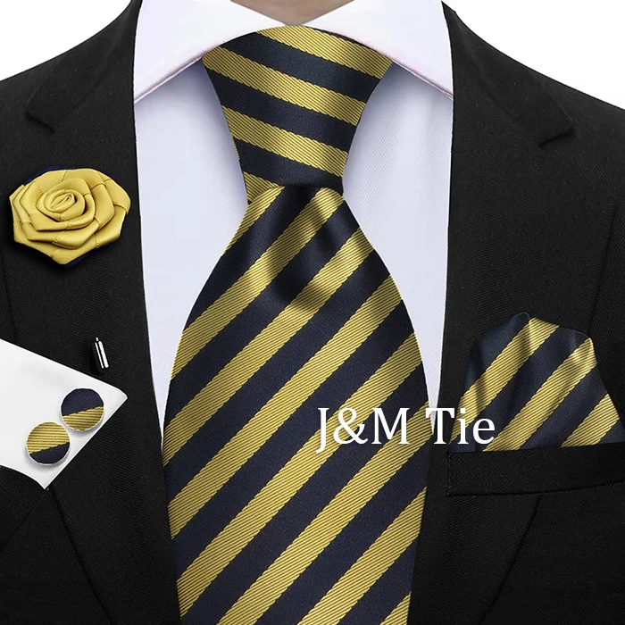Luxury Mens Purple Yellow Grey Ties Floral Ties Plaid Striped NeckTie Pocket Square Cufflinks Brooch Set Men's Wedding Party Tie