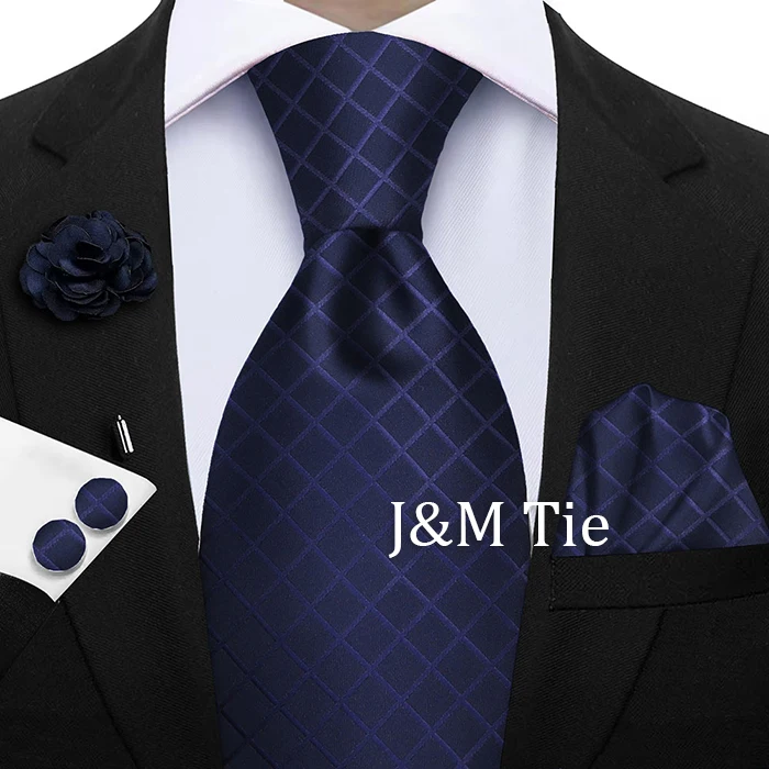 Luxury Mens Purple Yellow Grey Ties Floral Ties Plaid Striped NeckTie Pocket Square Cufflinks Brooch Set Men's Wedding Party Tie
