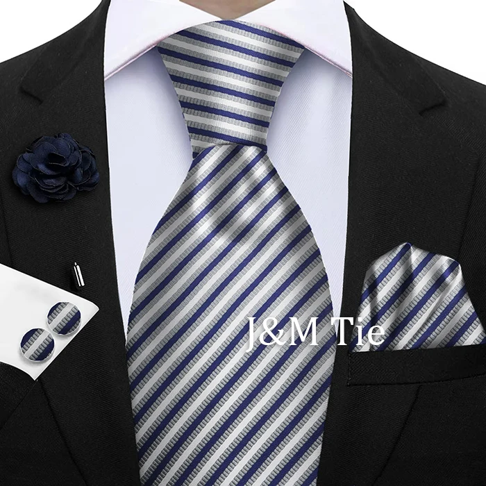 Luxury Mens Purple Yellow Grey Ties Floral Ties Plaid Striped NeckTie Pocket Square Cufflinks Brooch Set Men's Wedding Party Tie