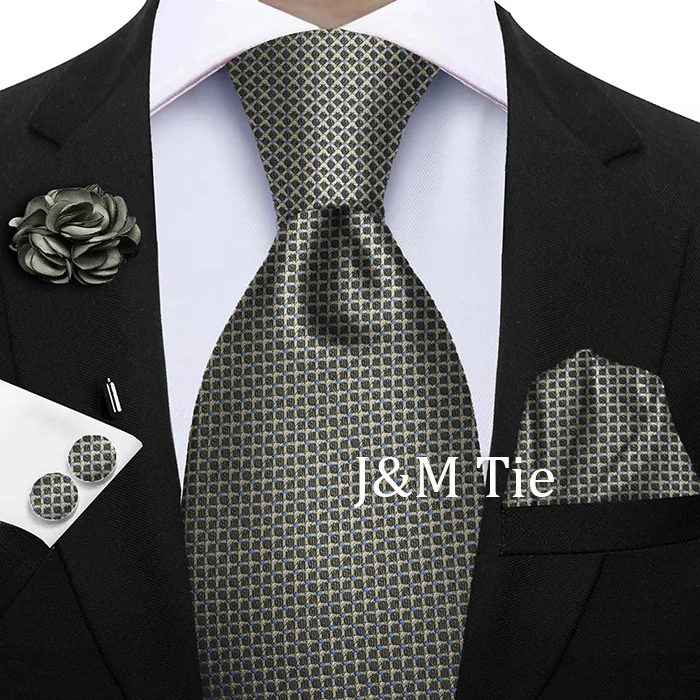 Luxury Mens Purple Yellow Grey Ties Floral Ties Plaid Striped NeckTie Pocket Square Cufflinks Brooch Set Men's Wedding Party Tie