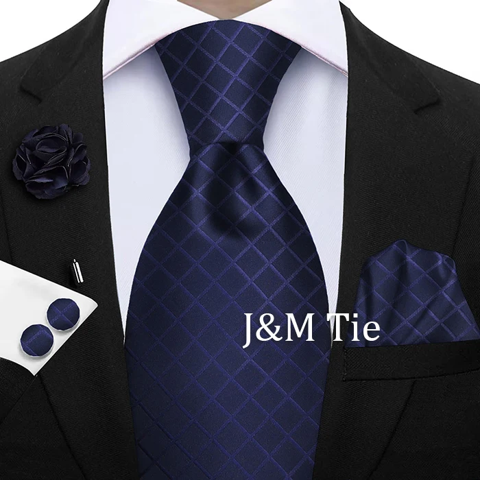 Luxury Mens Purple Yellow Grey Ties Floral Ties Plaid Striped NeckTie Pocket Square Cufflinks Brooch Set Men's Wedding Party Tie
