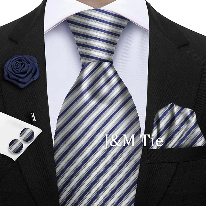Luxury Mens Purple Yellow Grey Ties Floral Ties Plaid Striped NeckTie Pocket Square Cufflinks Brooch Set Men's Wedding Party Tie
