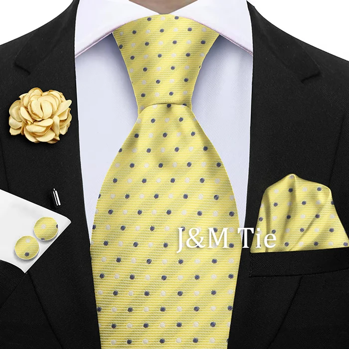 Luxury Mens Purple Yellow Grey Ties Floral Ties Plaid Striped NeckTie Pocket Square Cufflinks Brooch Set Men's Wedding Party Tie