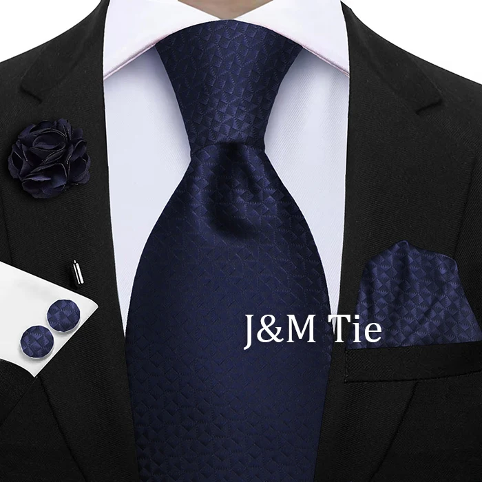 Luxury Mens Purple Yellow Grey Ties Floral Ties Plaid Striped NeckTie Pocket Square Cufflinks Brooch Set Men's Wedding Party Tie