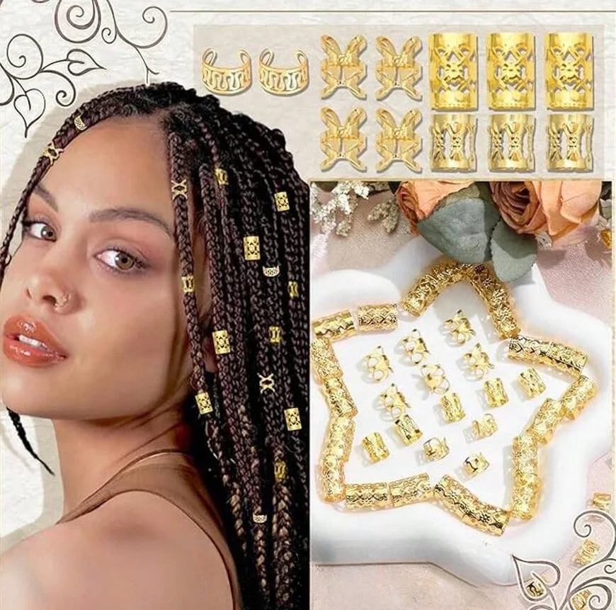 Bohemian Braid Beads Kit Stainless Steel Hair Rings Clips Curly Dreadlocks Jewelry Pendants Hair Decor for African Hair Styling