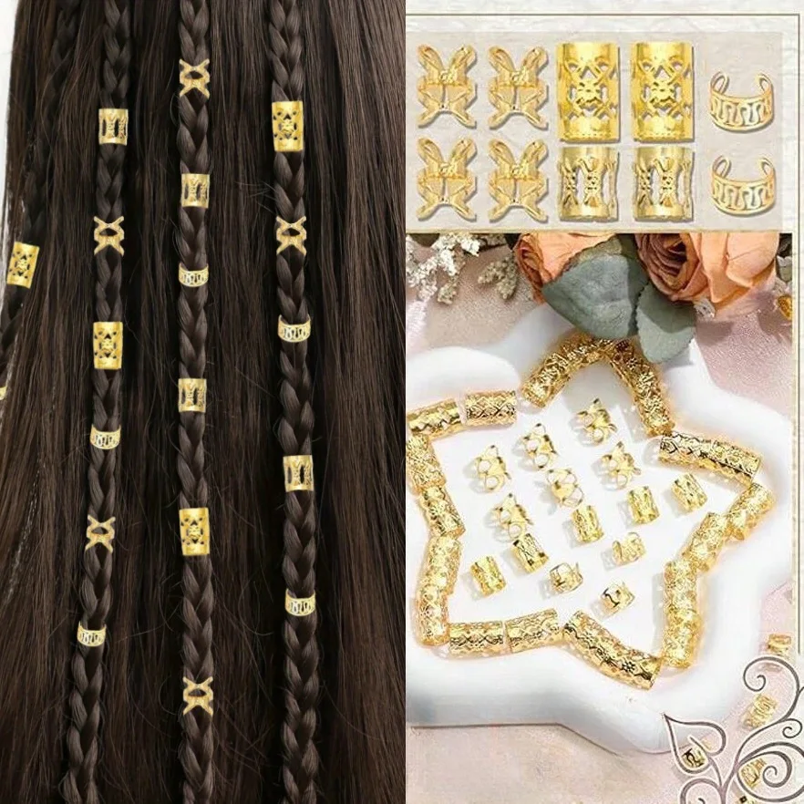 Bohemian Braid Beads Kit Stainless Steel Hair Rings Clips Curly Dreadlocks Jewelry Pendants Hair Decor for African Hair Styling
