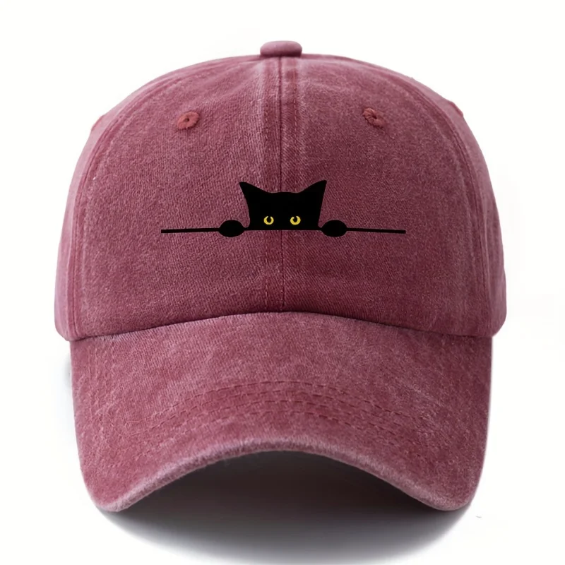 Retro cartoon cat printed baseball cap adjustable for men and women outdoor activities, fishing, camping, and parties