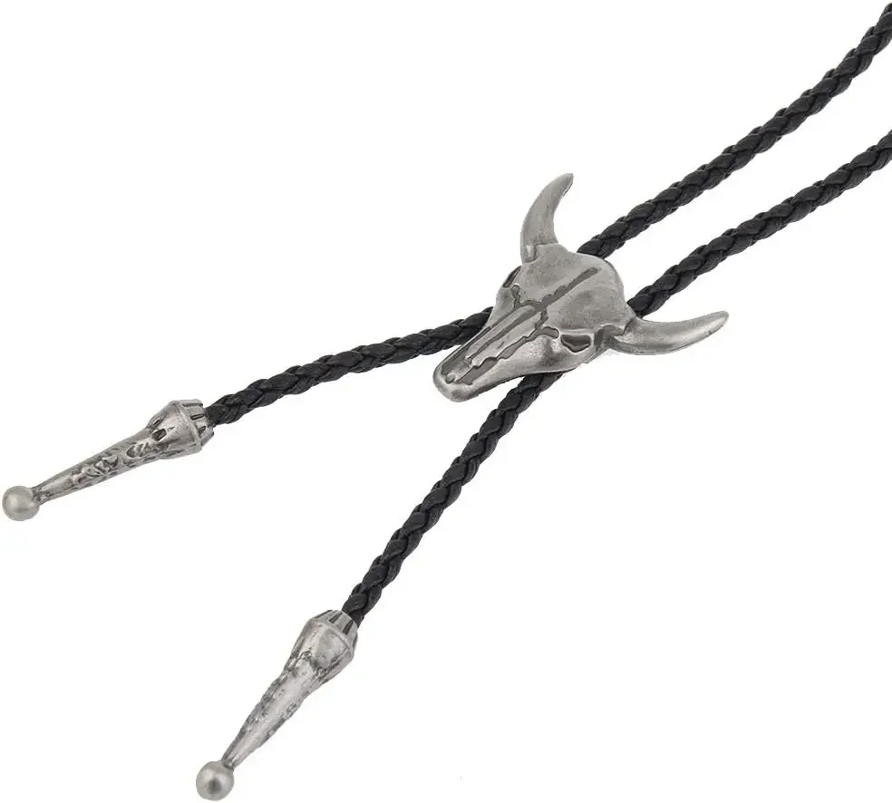 Adjustable Bull Head Five Stars Western Cowboy Bolo Tie Rodeo Dance Necktie Faux Leather Pendant Necklace