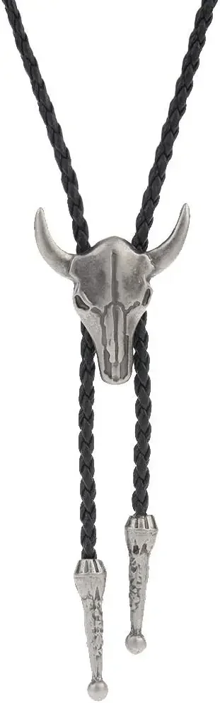 Adjustable Bull Head Five Stars Western Cowboy Bolo Tie Rodeo Dance Necktie Faux Leather Pendant Necklace