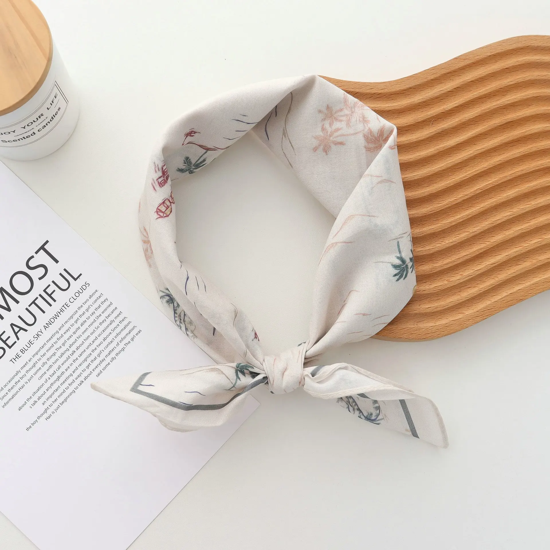 Pure Cotton Hand Towel Floral Bag Korean Style Retro 55CM Square Scarf Headscarf Women's Summer Good Match Scarf Outer Wear