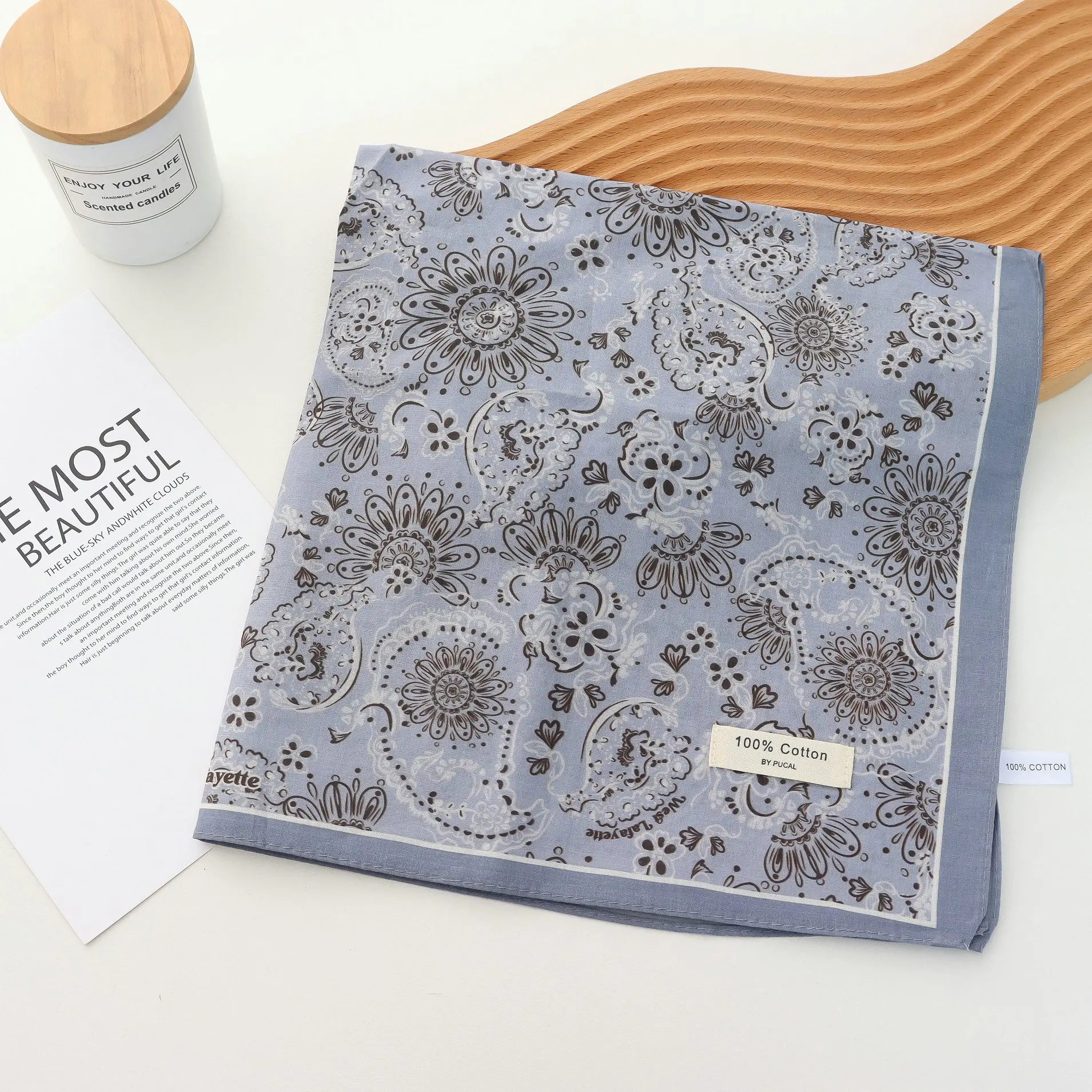 Pure Cotton Hand Towel Floral Bag Korean Style Retro 55CM Square Scarf Headscarf Women's Summer Good Match Scarf Outer Wear