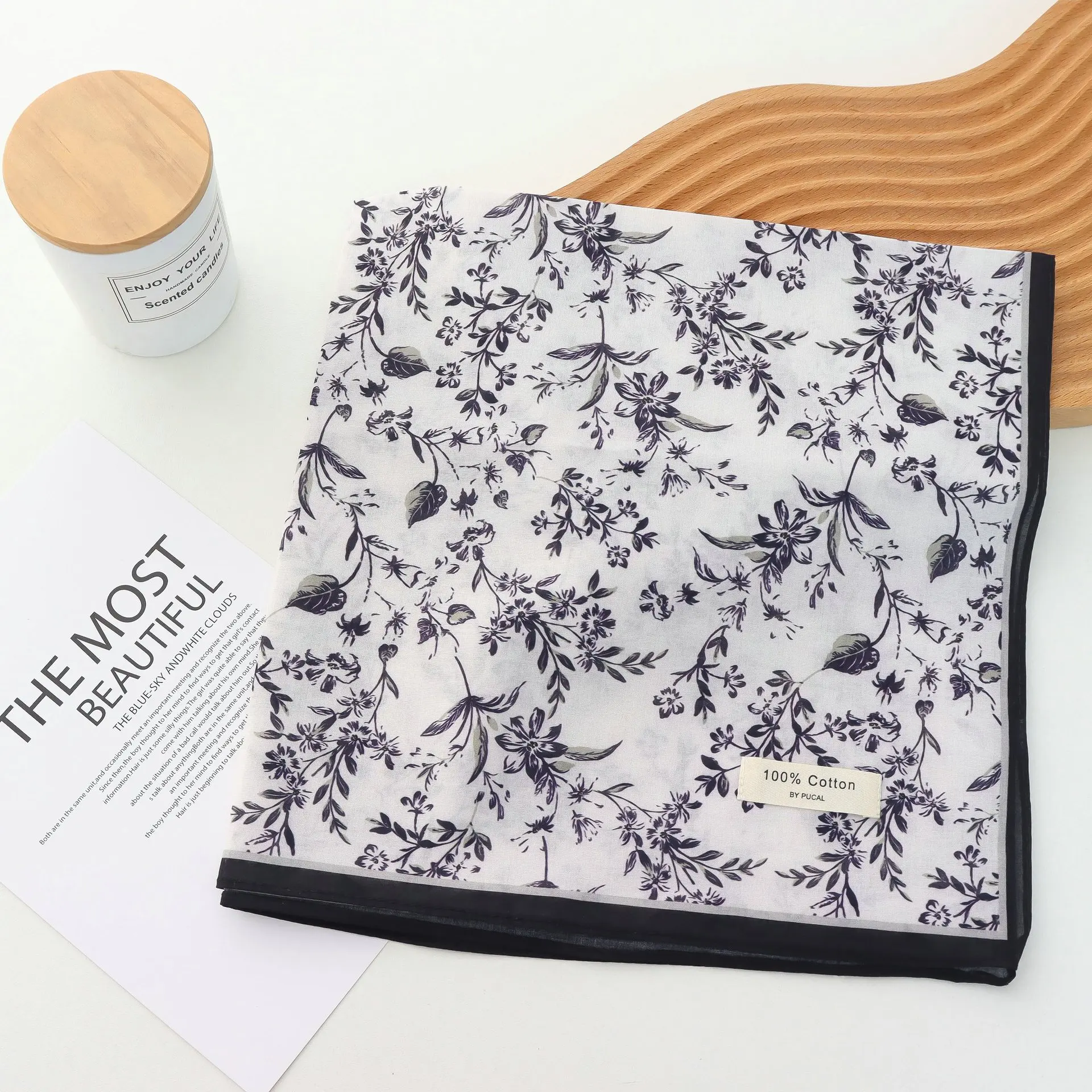 Pure Cotton Hand Towel Floral Bag Korean Style Retro 55CM Square Scarf Headscarf Women's Summer Good Match Scarf Outer Wear