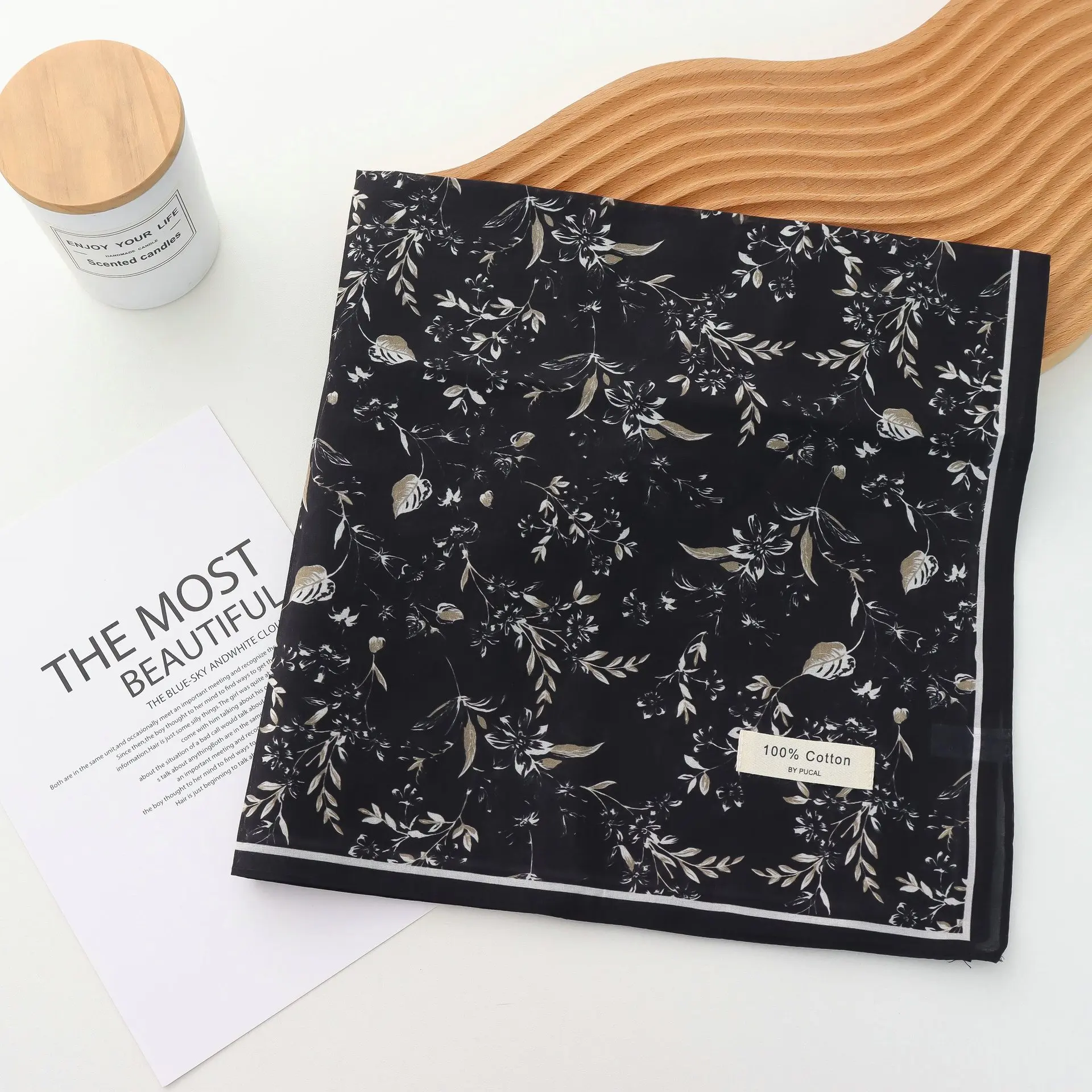 Pure Cotton Hand Towel Floral Bag Korean Style Retro 55CM Square Scarf Headscarf Women's Summer Good Match Scarf Outer Wear