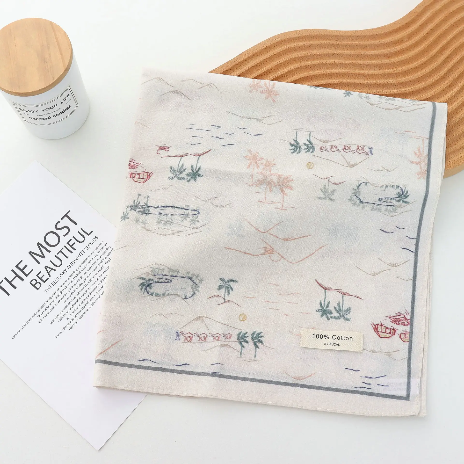 Pure Cotton Hand Towel Floral Bag Korean Style Retro 55CM Square Scarf Headscarf Women's Summer Good Match Scarf Outer Wear