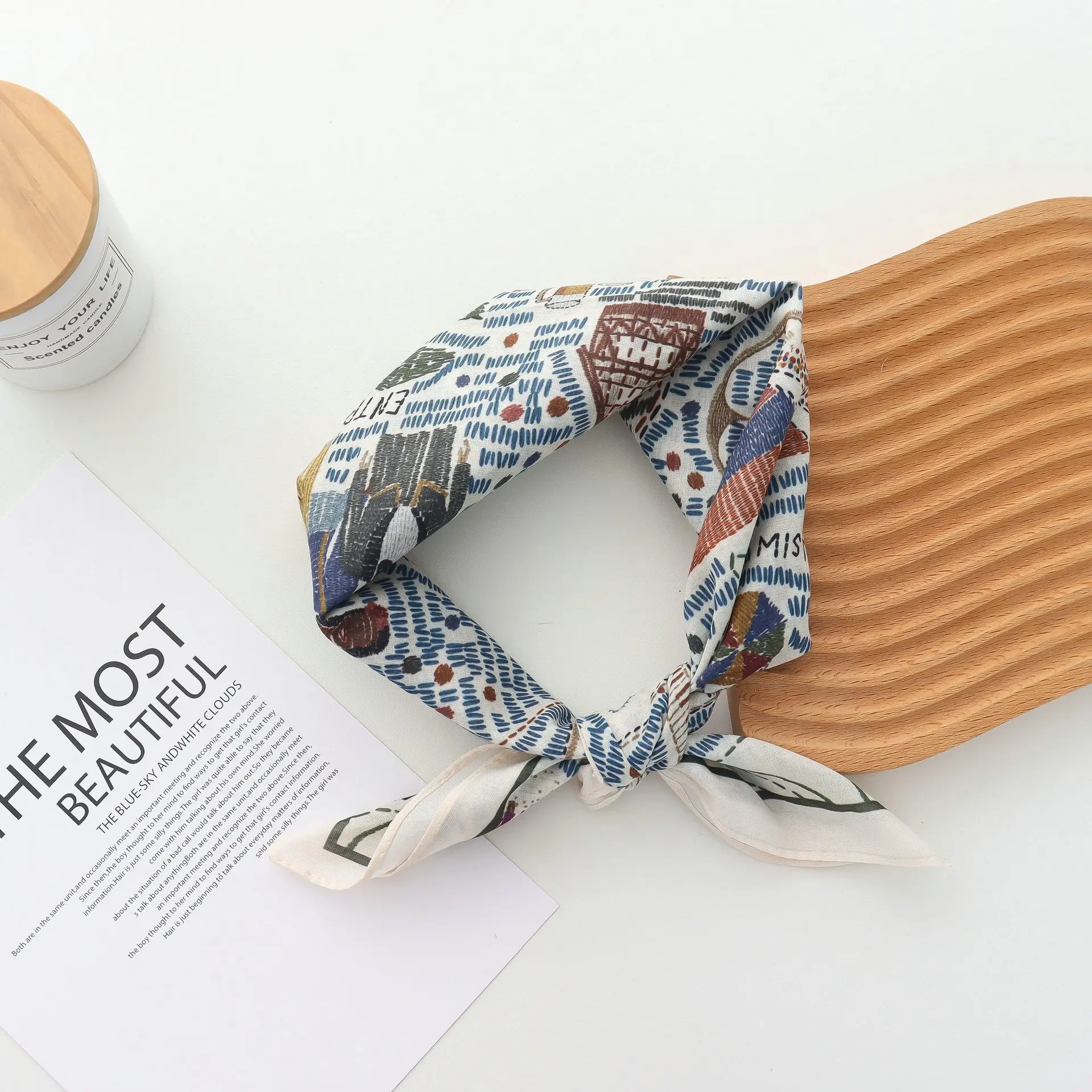 Pure Cotton Hand Towel Floral Bag Korean Style Retro 55CM Square Scarf Headscarf Women's Summer Good Match Scarf Outer Wear
