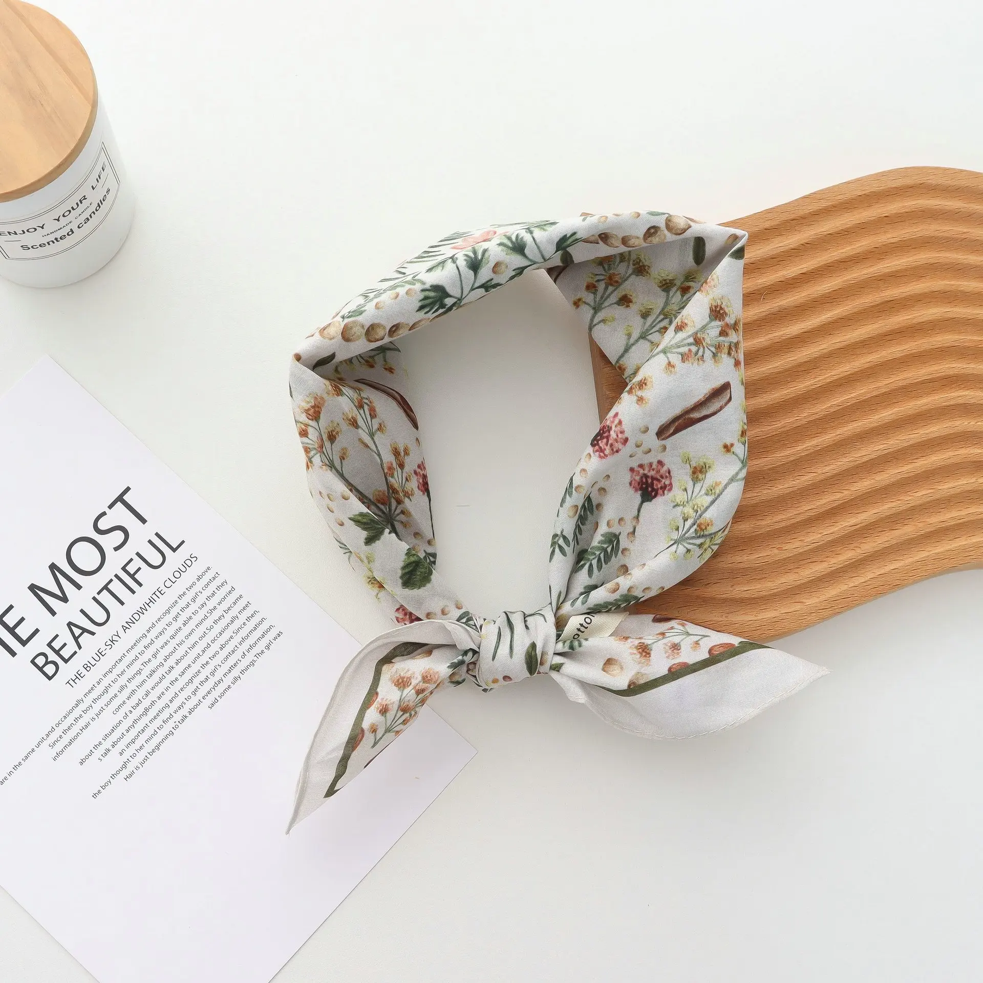 Pure Cotton Hand Towel Floral Bag Korean Style Retro 55CM Square Scarf Headscarf Women's Summer Good Match Scarf Outer Wear