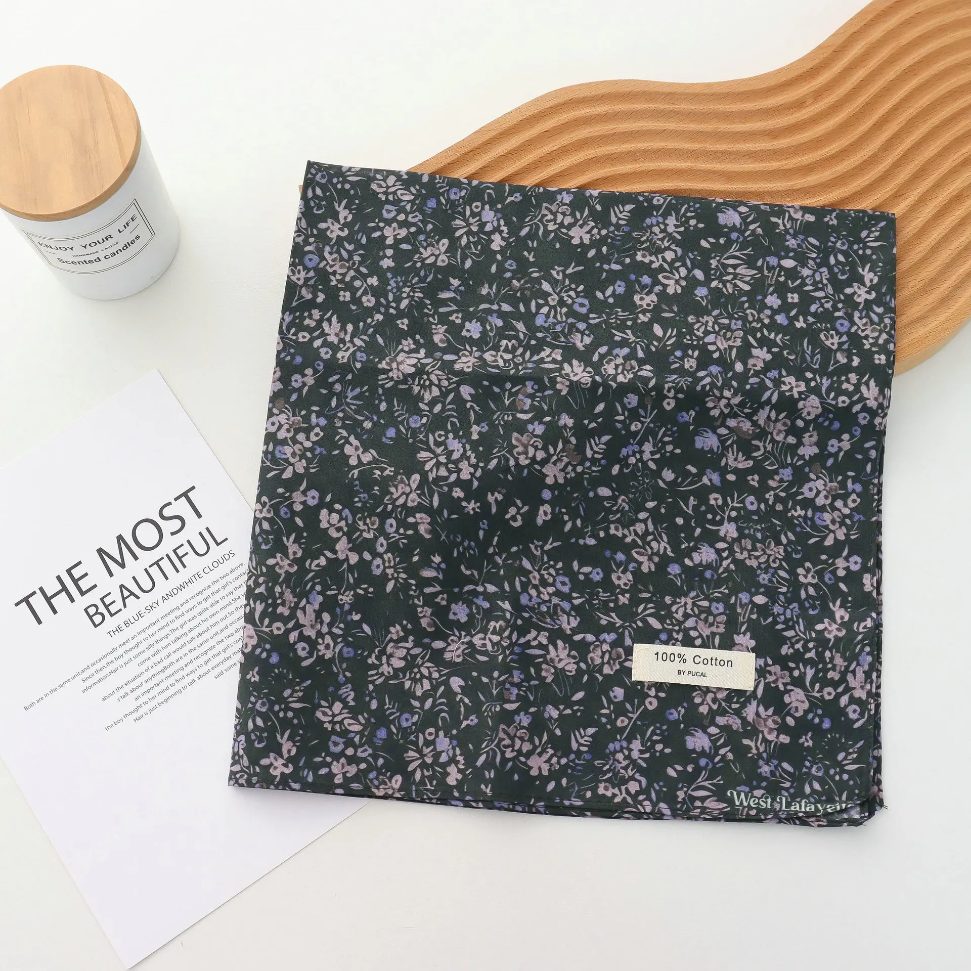 Pure Cotton Hand Towel Floral Bag Korean Style Retro 55CM Square Scarf Headscarf Women's Summer Good Match Scarf Outer Wear