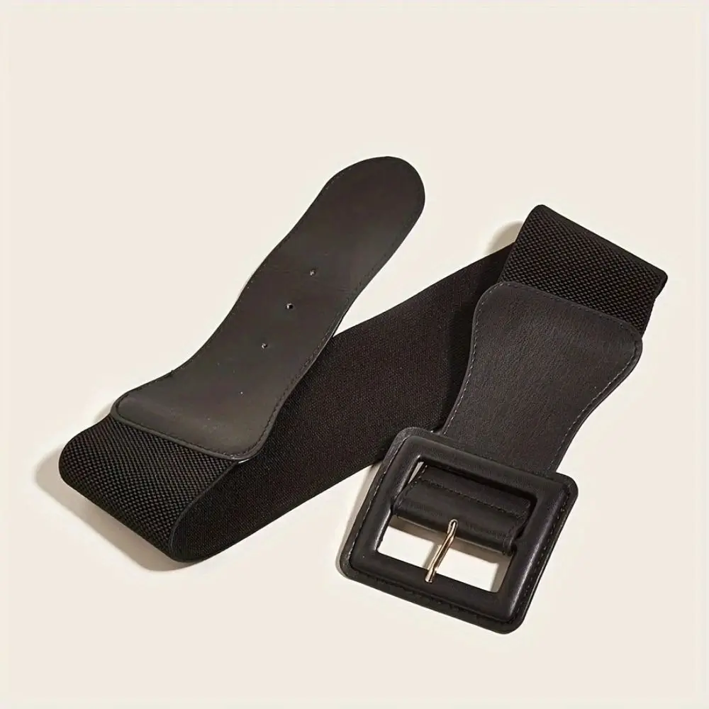 Fashion Wide Stretch Waistband with Square Buckle Casual Waist Belts Punk Style Waist Strap for Women