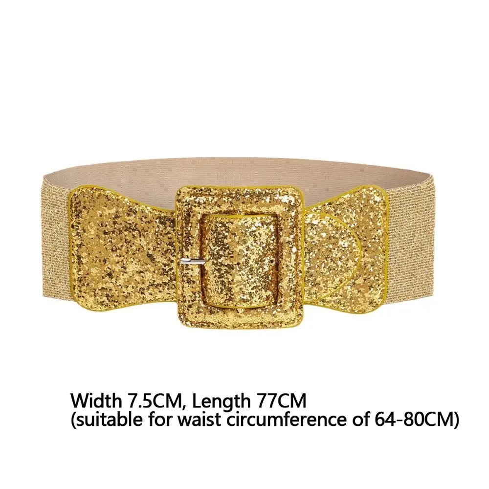 Fashion Wide Stretch Waistband with Square Buckle Casual Waist Belts Punk Style Waist Strap for Women