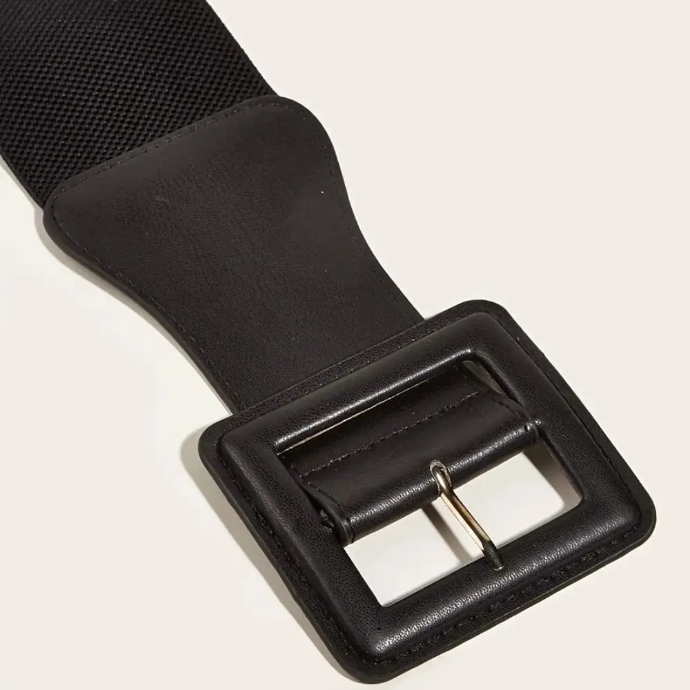Fashion Wide Stretch Waistband with Square Buckle Casual Waist Belts Punk Style Waist Strap for Women