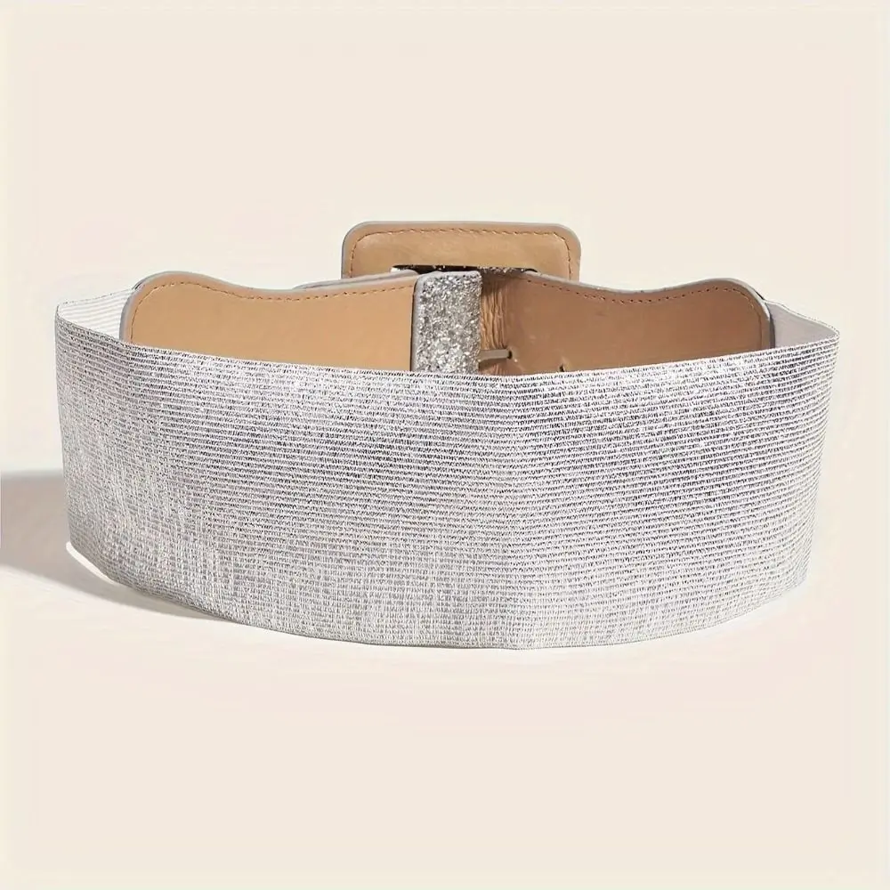 Fashion Wide Stretch Waistband with Square Buckle Casual Waist Belts Punk Style Waist Strap for Women