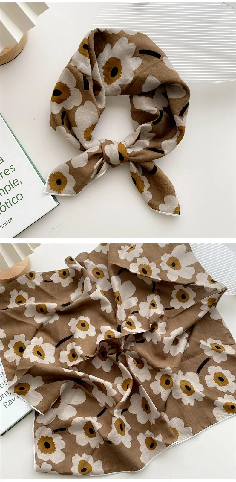 55cm Laies Headband Cotton Linen Square Scarf Women Korean College Girls Fashion Spring Autumn New Style Elegant Neck Scarves