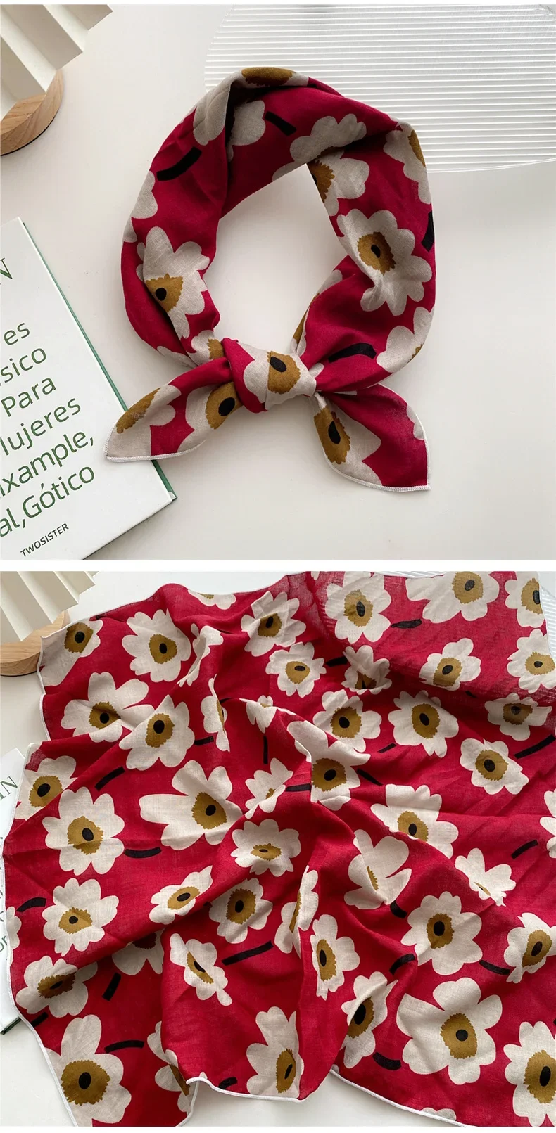 55cm Laies Headband Cotton Linen Square Scarf Women Korean College Girls Fashion Spring Autumn New Style Elegant Neck Scarves