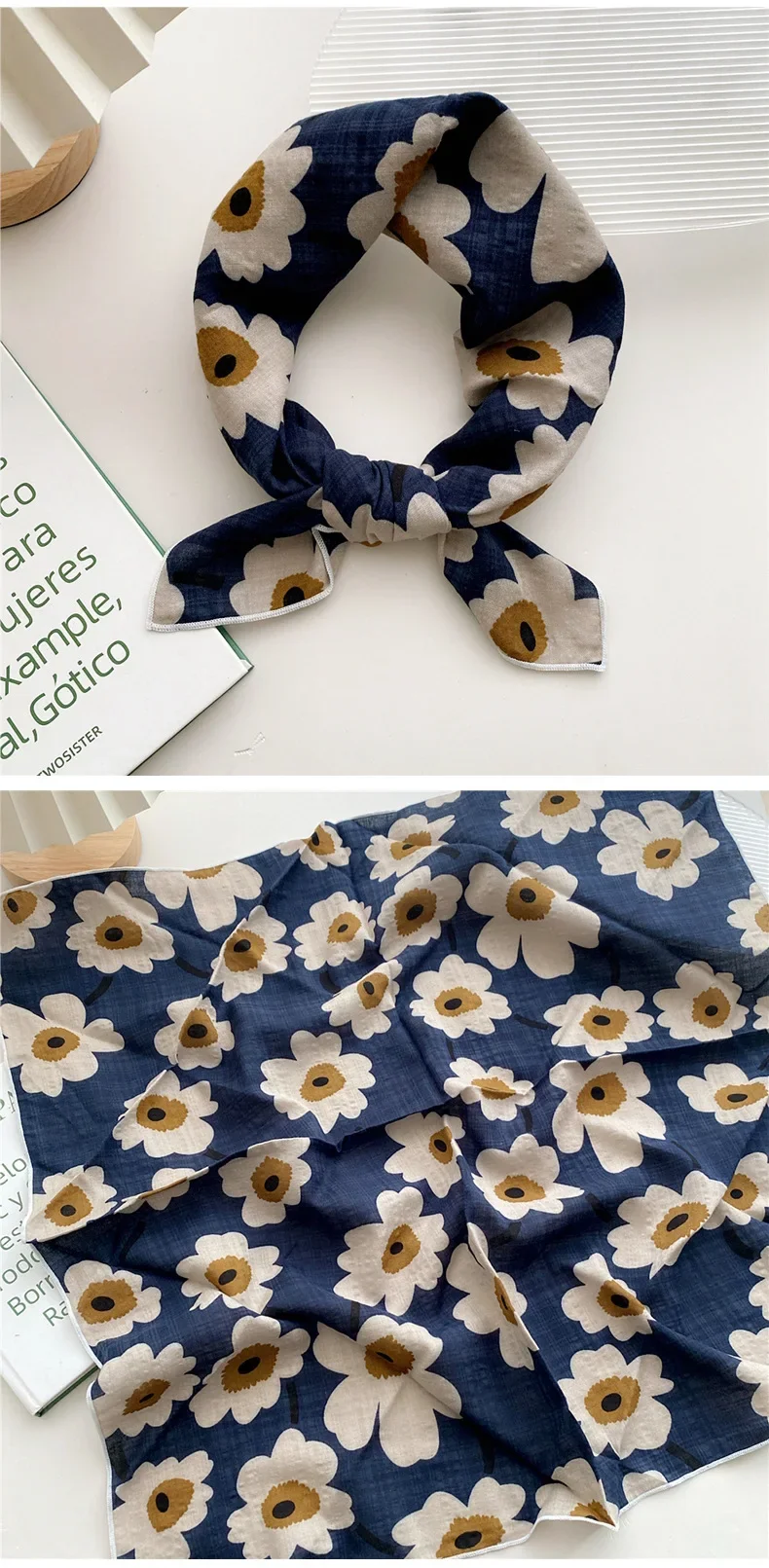 55cm Laies Headband Cotton Linen Square Scarf Women Korean College Girls Fashion Spring Autumn New Style Elegant Neck Scarves