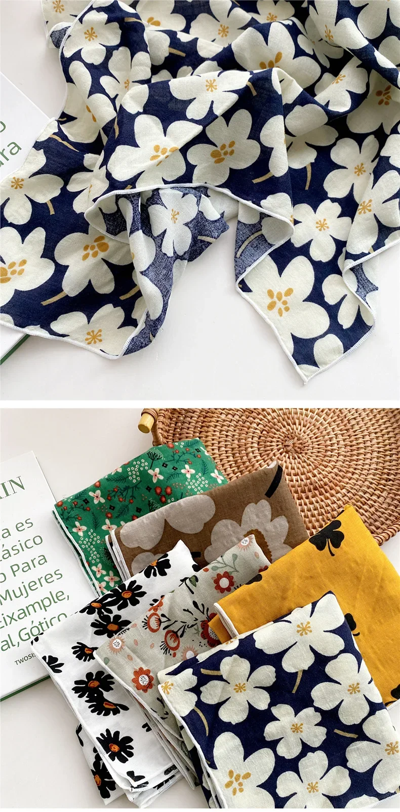 55cm Laies Headband Cotton Linen Square Scarf Women Korean College Girls Fashion Spring Autumn New Style Elegant Neck Scarves