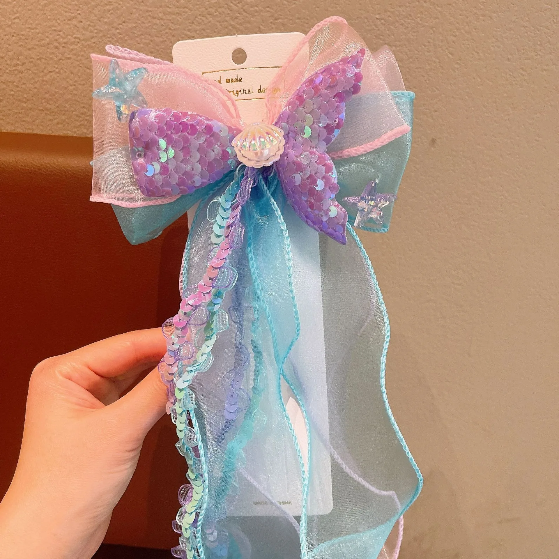 Super Fairy Mermaid Hairband Children's Crown Headwear Girl's Pearl Tassel Forehead Chain Little Girl Butterfly Knot Hair Clip