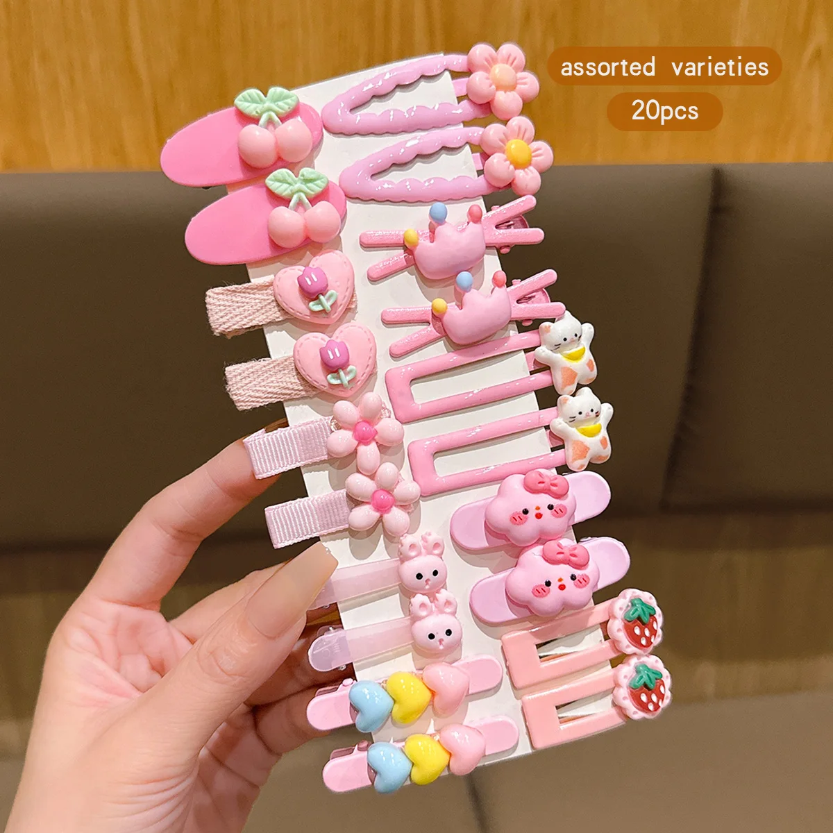 20 pink cartoon hair clips, cute BB clips, hair accessories suitable for daily use