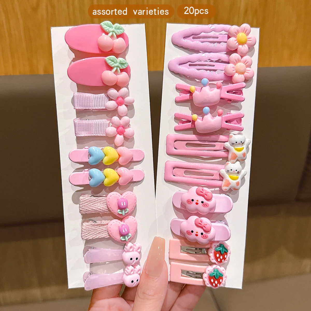 20 pink cartoon hair clips, cute BB clips, hair accessories suitable for daily use
