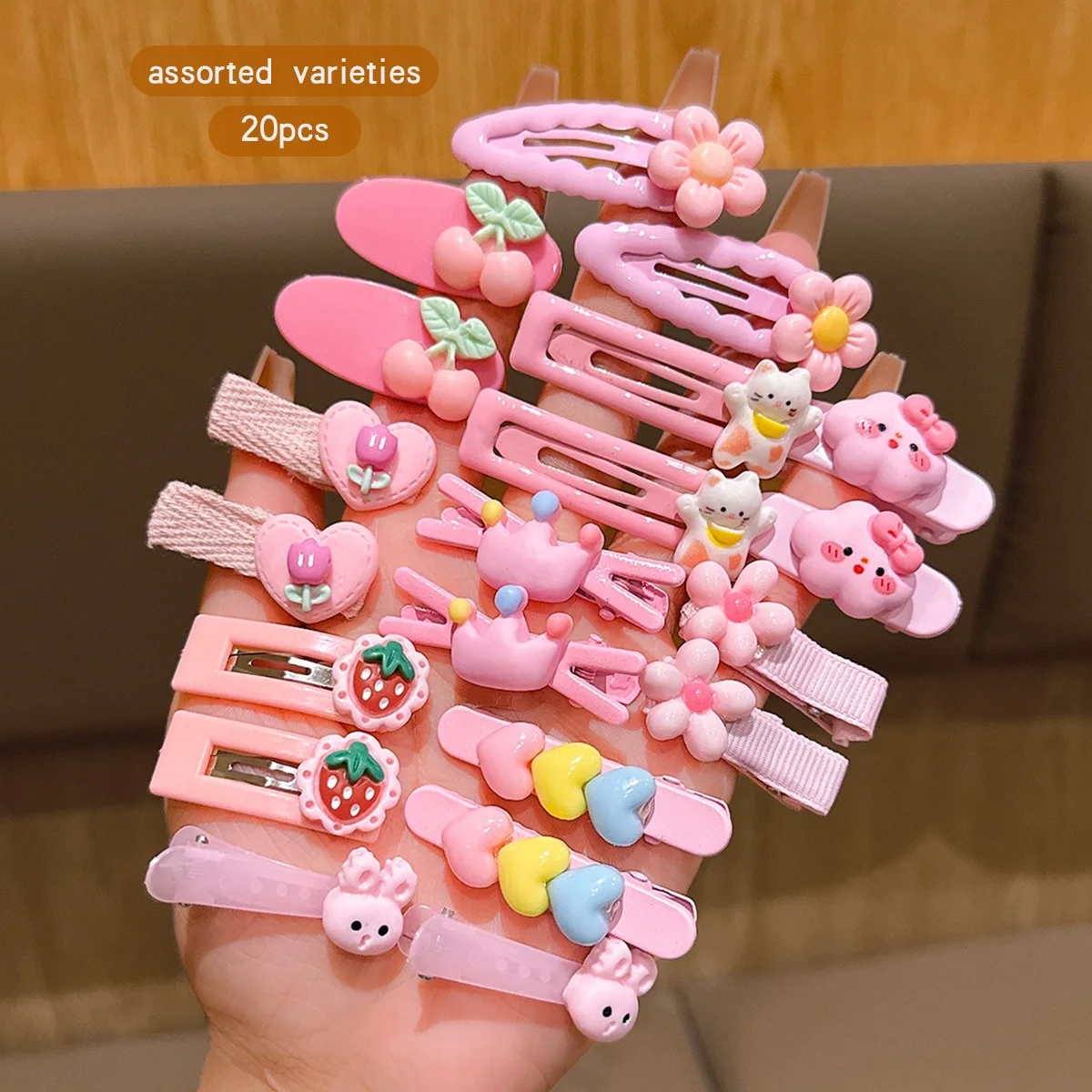 20 pink cartoon hair clips, cute BB clips, hair accessories suitable for daily use