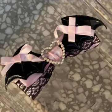 Lolita hair accessory Black Pink lace bow clip sweet girl hairpin 