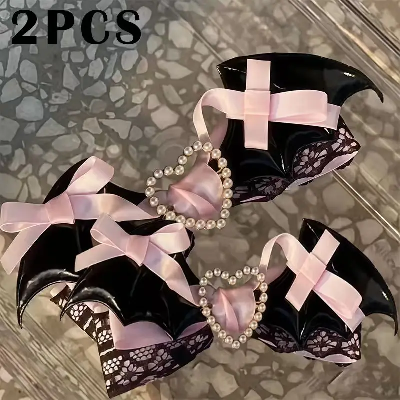 Lolita hair accessory Black Pink lace bow clip sweet girl hairpin 
