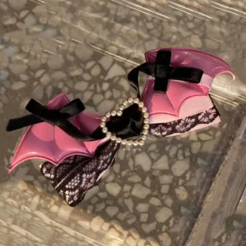 Lolita hair accessory Black Pink lace bow clip sweet girl hairpin 