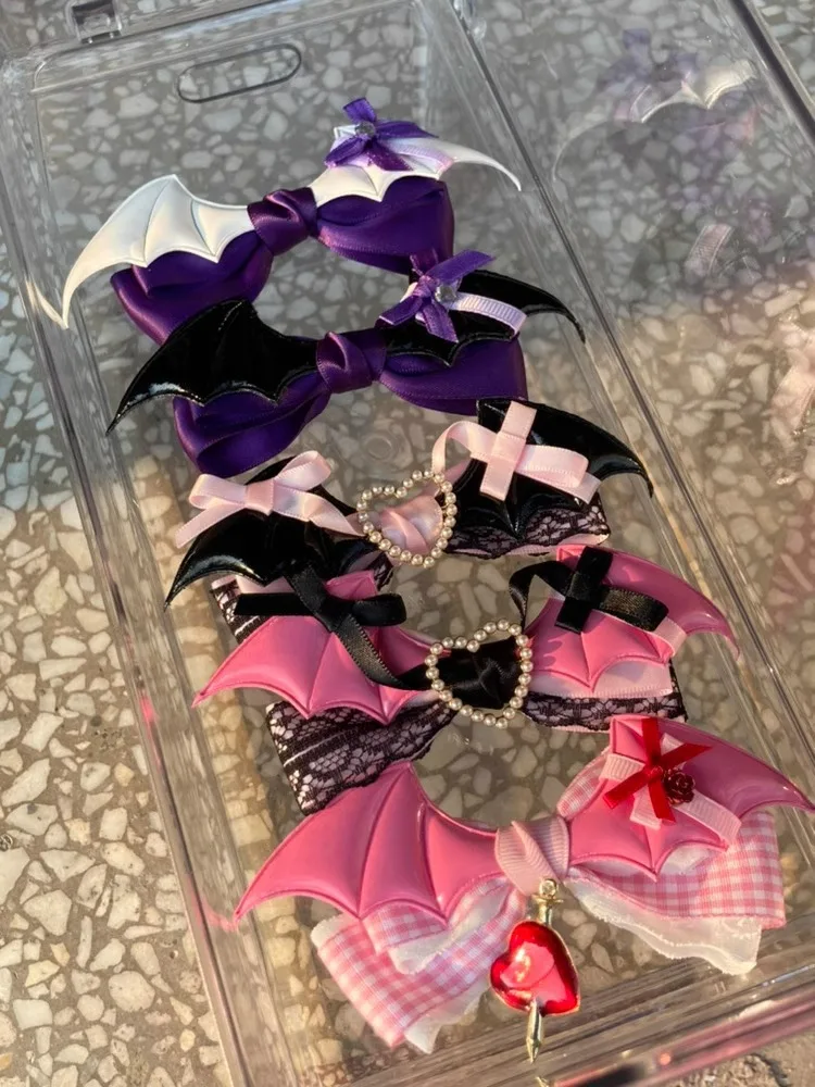 Lolita hair accessory Black Pink lace bow clip sweet girl hairpin 