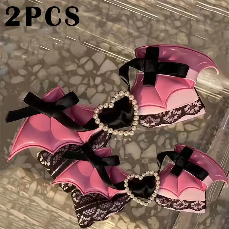 Lolita hair accessory Black Pink lace bow clip sweet girl hairpin 