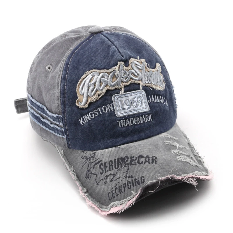 1969 vintage washed vintage letter embroidered perforated duckbill cap for men and women sun shading baseball cap
