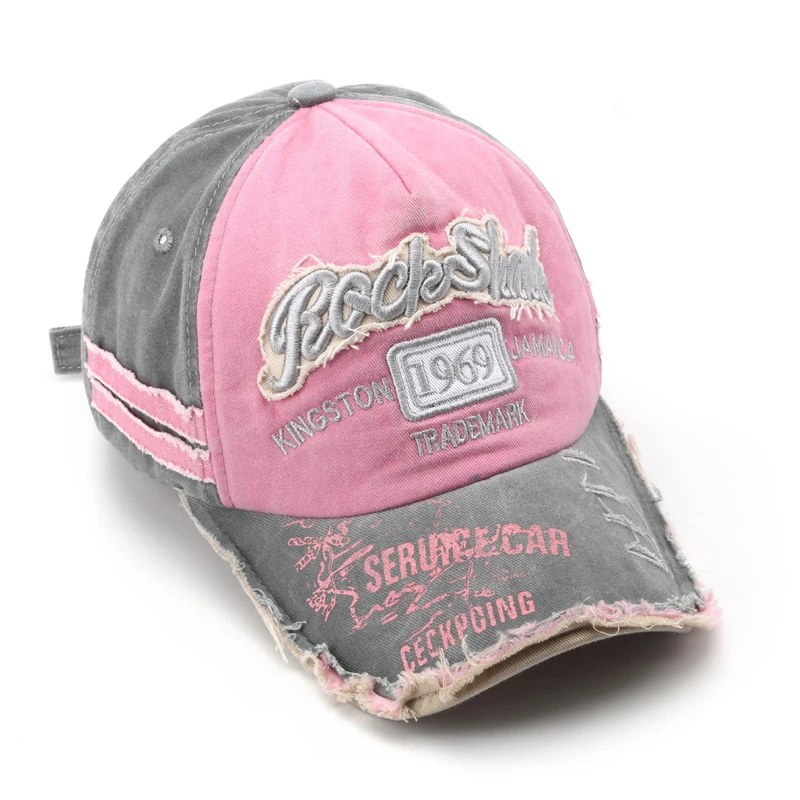 1969 vintage washed vintage letter embroidered perforated duckbill cap for men and women sun shading baseball cap