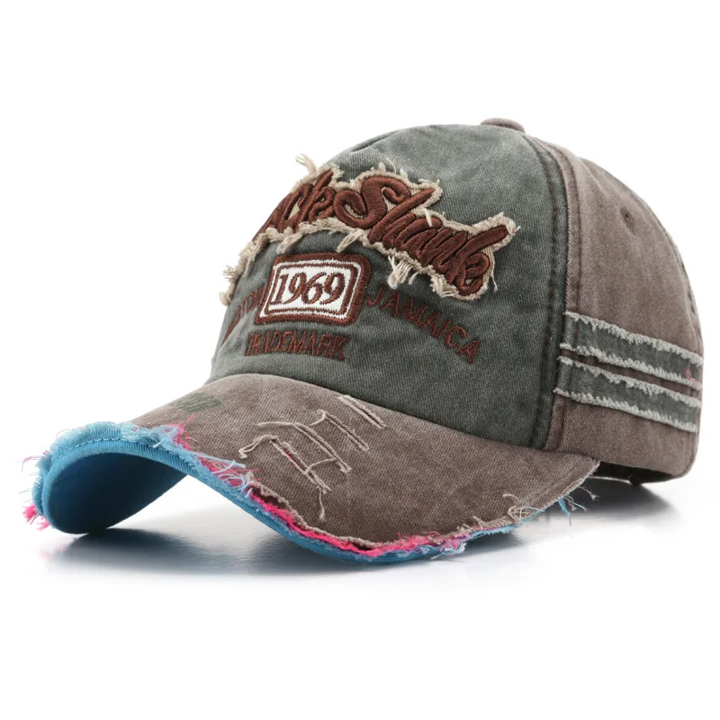 1969 vintage washed vintage letter embroidered perforated duckbill cap for men and women sun shading baseball cap