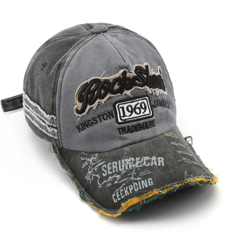 1969 vintage washed vintage letter embroidered perforated duckbill cap for men and women sun shading baseball cap