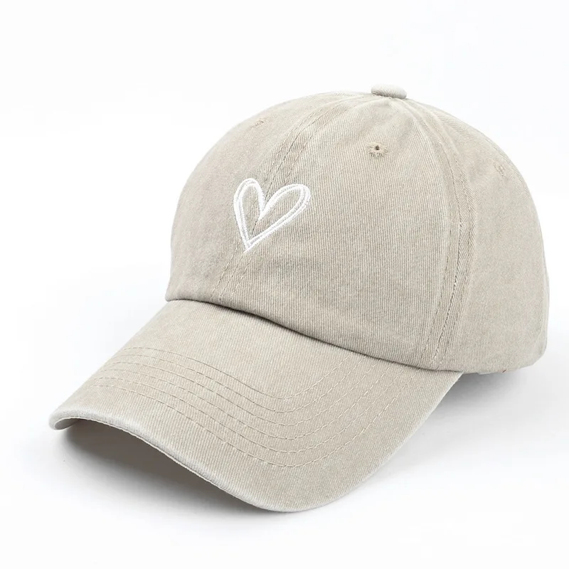 Love embroidery washed old spring and summer baseball cap for men and women, thin design for couples, soft top duckbill cap