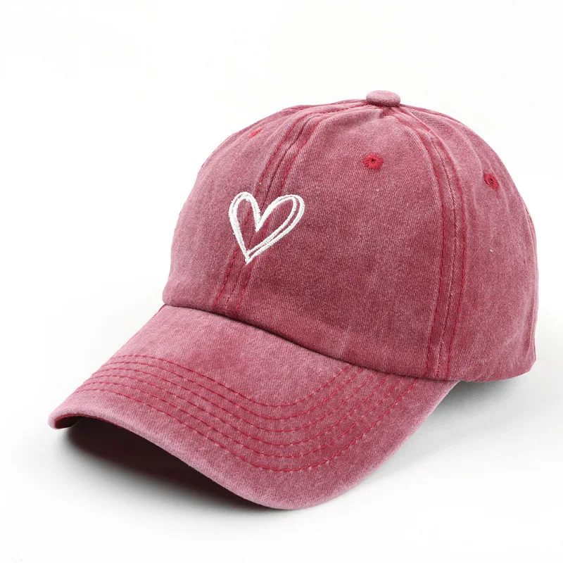 Love embroidery washed old spring and summer baseball cap for men and women, thin design for couples, soft top duckbill cap